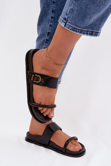 Dames slippers met gouden gespen in zwart Sarilisse