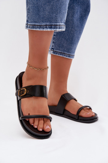 Dames slippers met gouden gespen in zwart Sarilisse 2