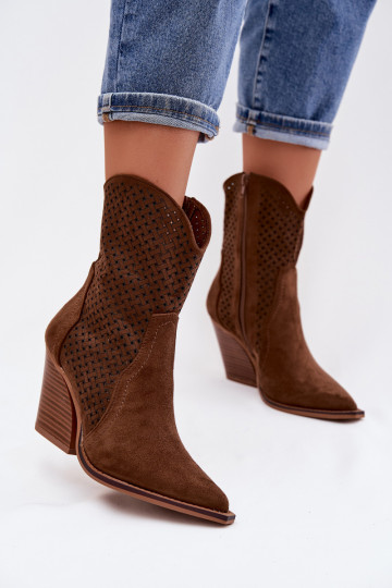 Damesankle boots met ajour-elementen in bruine kleur Rivorina