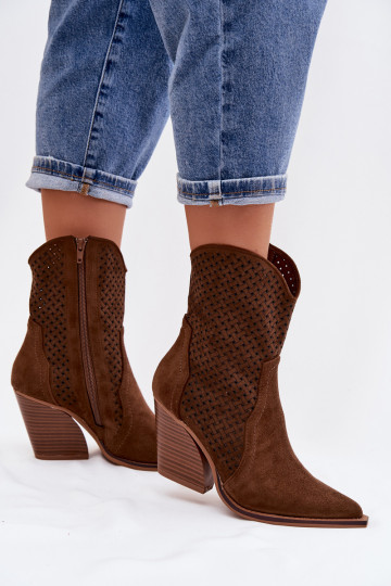 Damesankle boots met ajour-elementen in bruine kleur Rivorina 2