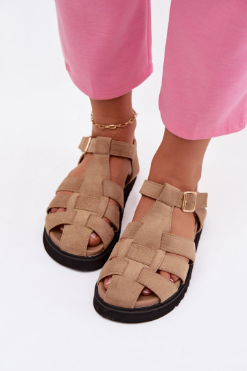 Damensandalen Rzymianki mit goldenen Schnallen mit einer Plattform Beige Terelina