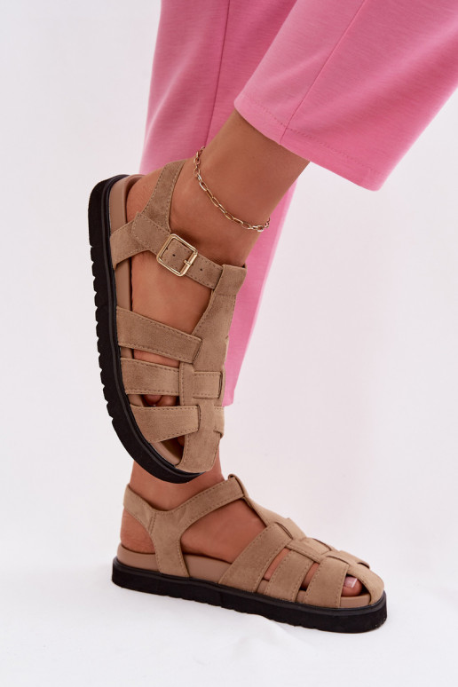 Damensandalen Rzymianki mit goldenen Schnallen mit einer Plattform Beige Terelina