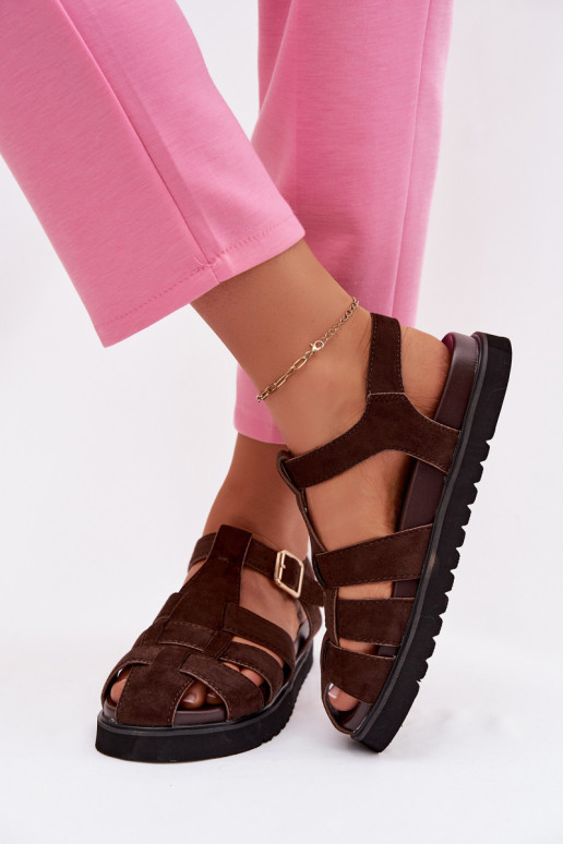 Dames sandalen Rzymianki met gouden gespen met platform CzekoladoIne Terelina