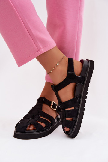 Sandales romaines pour femmes avec des boucles dorées et une plateforme couleur noire Terelina 2