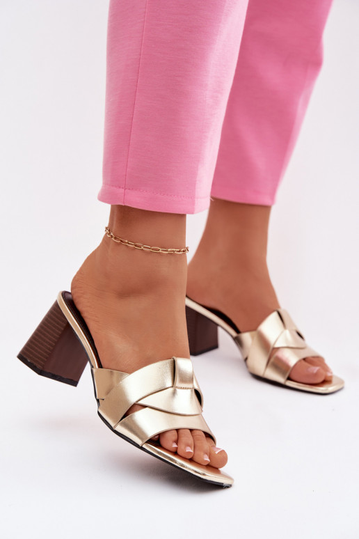 Damespantoffels met hakken Met Strepen Eko Leer gouden kleur Corivelle