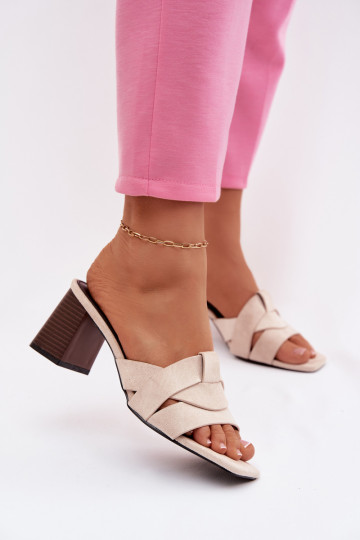 Damespantoffels met hakken Met Strepen van eco-suèdeoIne beige Corivelle