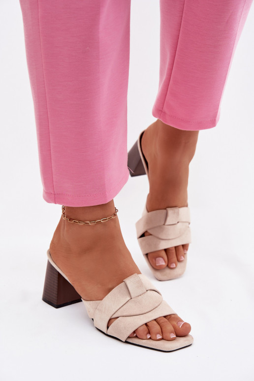 Damespantoffels met hakken Met Strepen van eco-suèdeoIne beige Corivelle