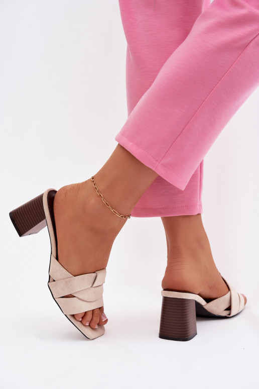 Damespantoffels met hakken Met Strepen van eco-suèdeoIne beige Corivelle