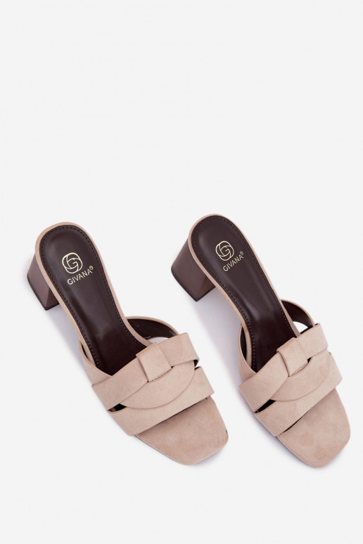 Damenhausschuhe mit Absätzen mit Streifen aus Öko-INildlederoZue Beige Corivelle