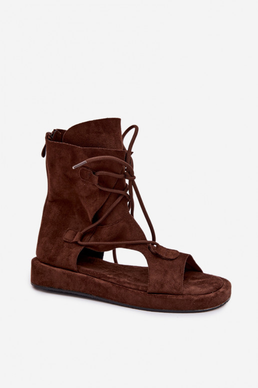 Dames sandalen van eco-suèdeoIne met laarzen I INiązaniem CzekoladoIne Ferlisse