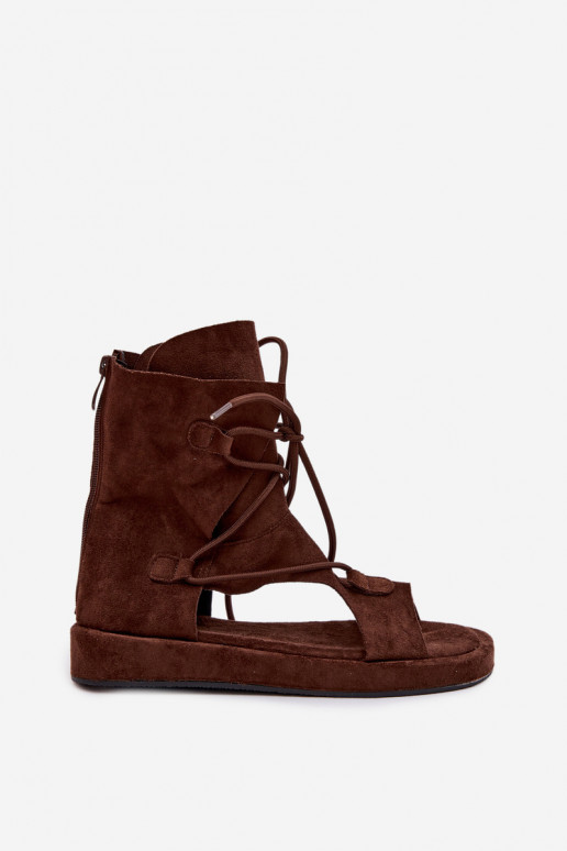 Sandales pour femmes en daim écologiqueoÀe avec une botte I DANSiązaniem CzekoladoÀe Ferlisse