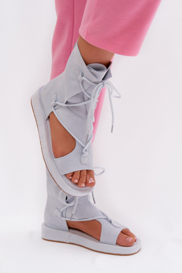 Sandales pour femmes en daim écologiqueoÀe avec une botte I DANSiązaniem bleu clair Ferlisse