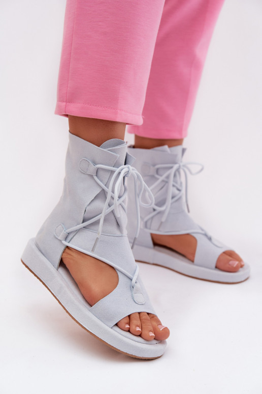 Sandales pour femmes en daim écologiqueoÀe avec une botte I DANSiązaniem bleu clair Ferlisse