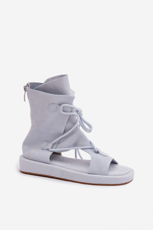 Sandales pour femmes en daim écologiqueoÀe avec une botte I DANSiązaniem bleu clair Ferlisse