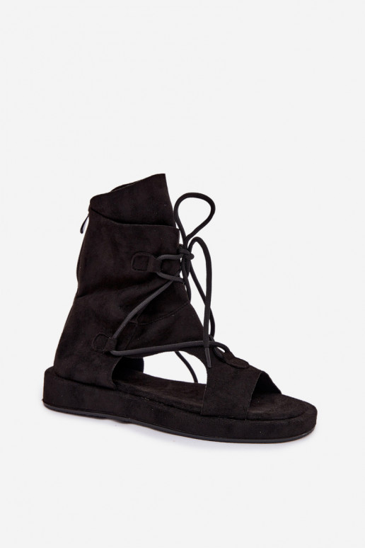 Sandales pour femmes en daim écologiqueoÀe avec une botte I DANSiązaniem couleur noire Ferlisse