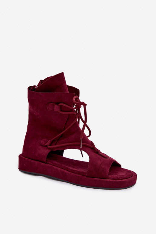 Sandales pour femmes en daim écologiqueoÀe avec une botte I DANSiązaniem Bourgogne Ferlisse