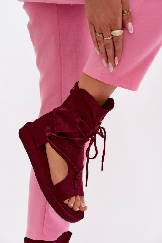 Damensandalen aus Öko-INildlederoZue mit einem Stiefel I INiązaniem Burgund Ferlisse