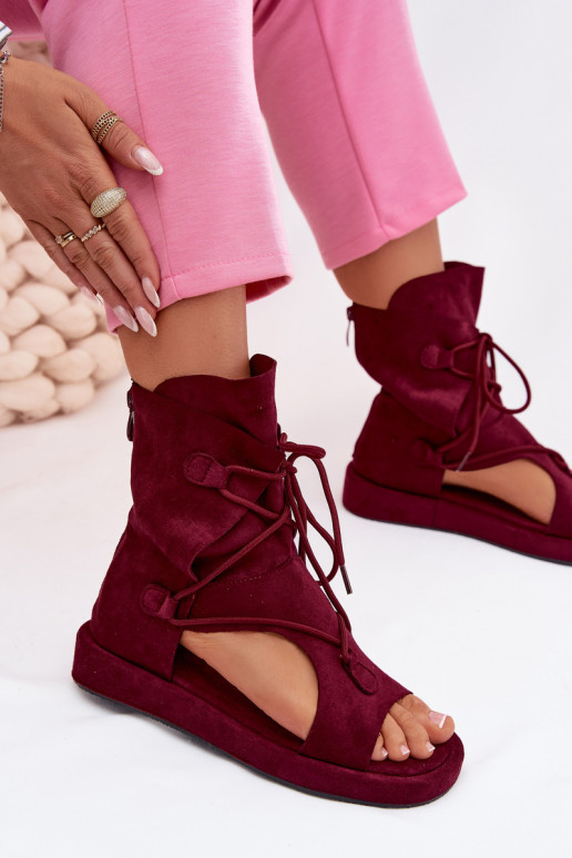 Dames sandalen van eco-suèdeoIne met laarzen I INiązaniem bordeaux Ferlisse