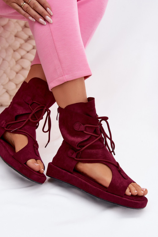 Sandales pour femmes en daim écologiqueoÀe avec une botte I DANSiązaniem Bourgogne Ferlisse