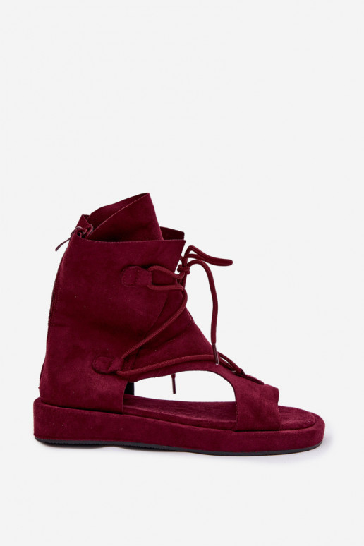 Dames sandalen van eco-suèdeoIne met laarzen I INiązaniem bordeaux Ferlisse