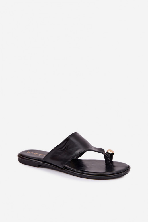 Chaussons Appartement pour femmes Eko Peau Ze couleur doréem Detalem couleur noire Lavessa