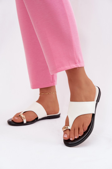 Slippers Dames plat Eko Leer Ze gouden kleurm Detalem Initte kleur Lavessa 2