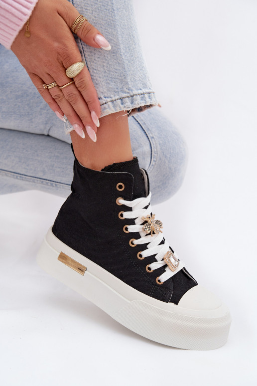 Zwarte vrijetijdsschoenen met platform en versieringen „Gracella"