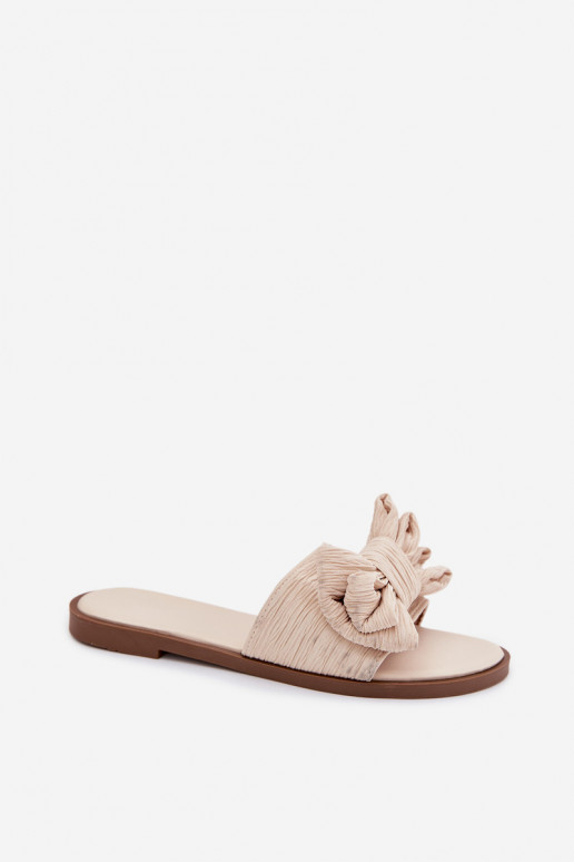 Chaussons pour femmes avec larges talons et nœuds couleur sable Amivelle