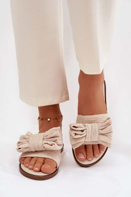 Chaussons pour femmes avec larges talons et nœuds couleur sable Amivelle