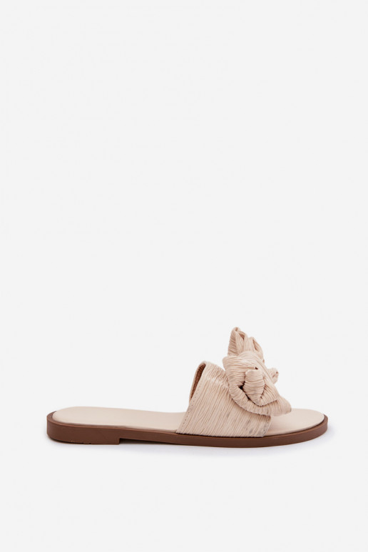 Dames slippers met brede hakken en strikken in zandkleur Amivelle