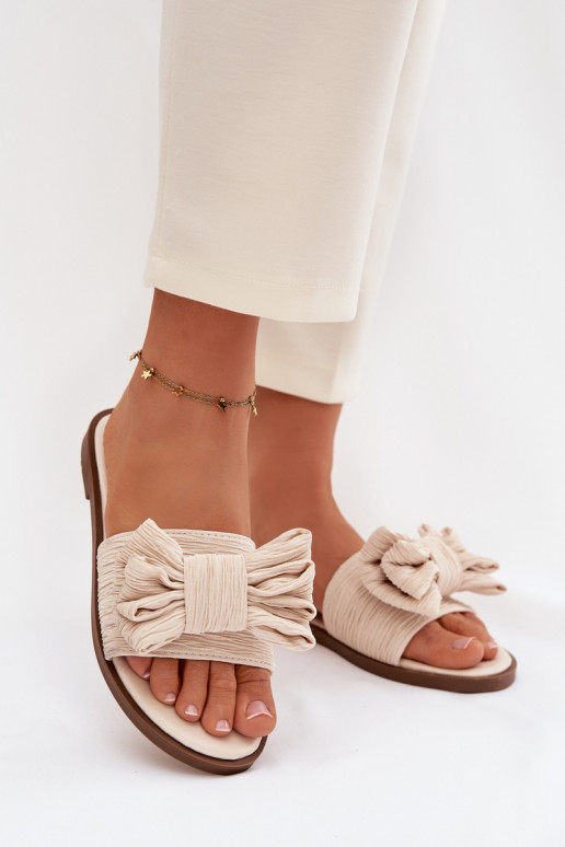 Chaussons pour femmes avec larges talons et nœuds couleur sable Amivelle