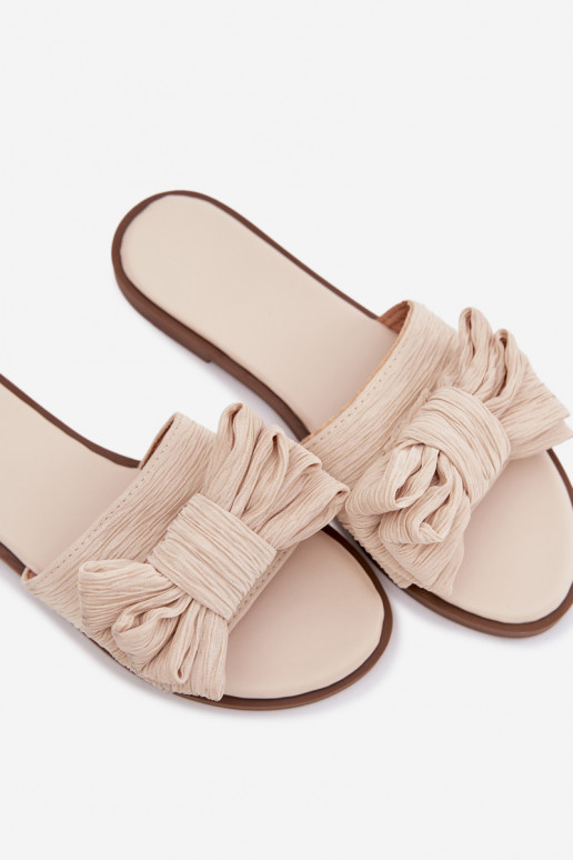 Chaussons pour femmes avec larges talons et nœuds couleur sable Amivelle