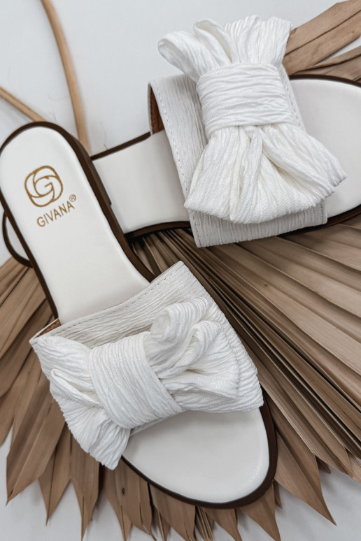 Damenpantoletten mit breiten Absätzen und Schleifen, weiße Farbe Amivelle