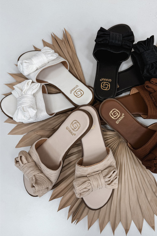 Mules à talons larges et nœuds, blanches Amivelle