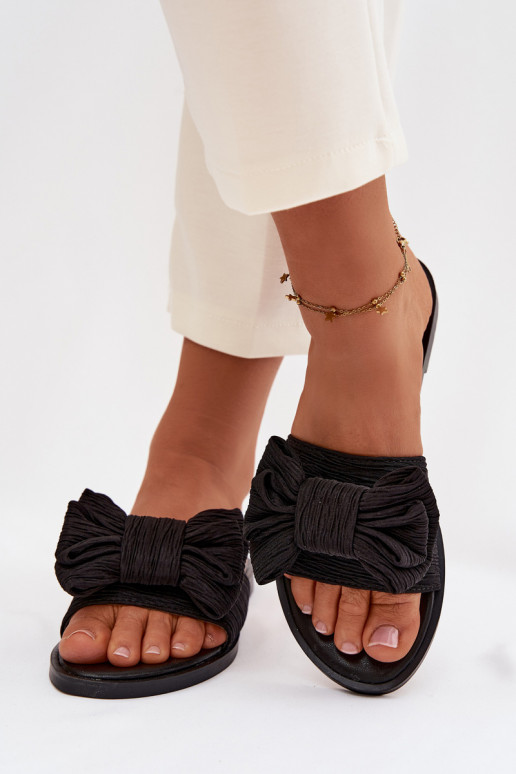 Chaussons pour femmes noirs à talons larges avec nœuds Amivelle