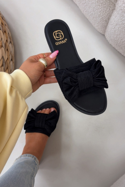 Dames zwarte pantoffels met brede hakken en strikken Amivelle