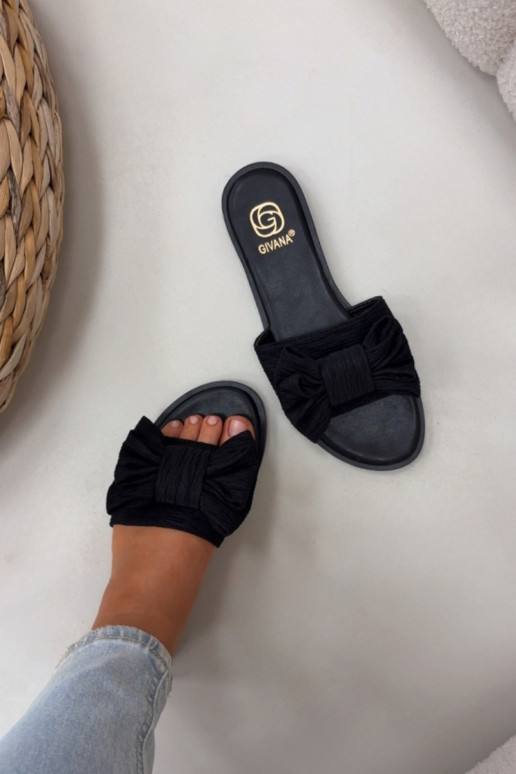 Damen schwarze Pantoletten mit breiten Absätzen und Schleifen Amivelle