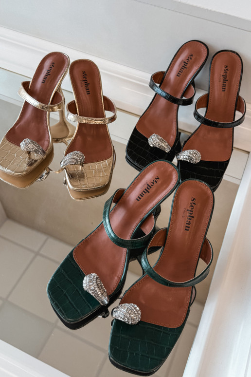 Dames gouden pantoffels met dunne hakken en decoratieve details Lorissa