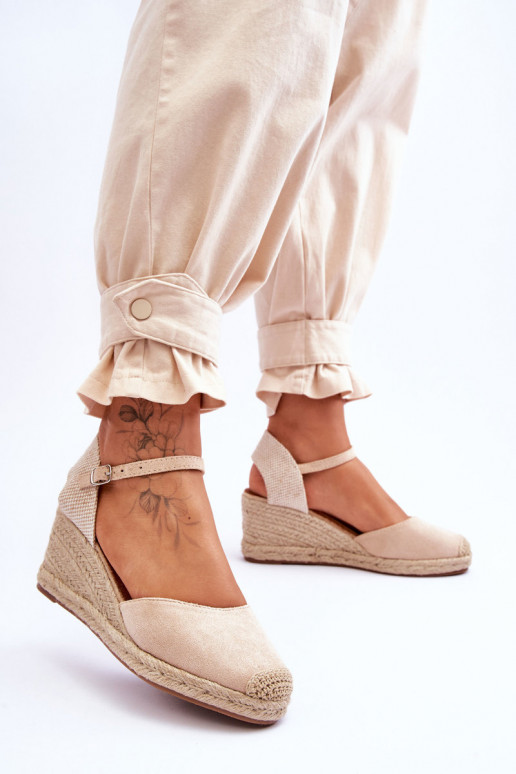 aus INildleder Sandalen Espadrilles Auf einem Keil Beige Cammer