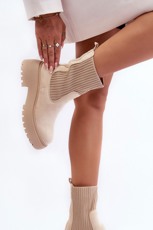 Suede schoenen met soktype laars met platform En platte hakken beige ReInam