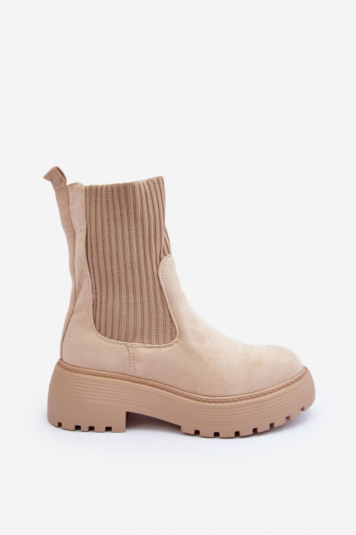 Suede schoenen met soktype laars met platform En platte hakken beige ReInam