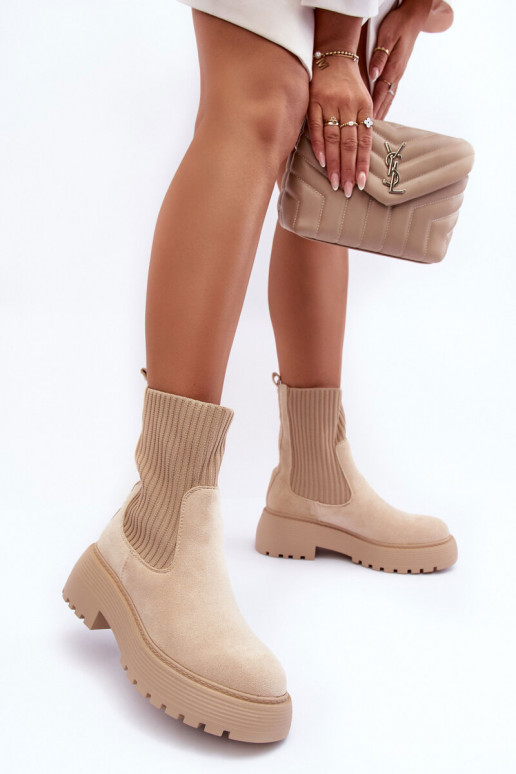 Suede schoenen met soktype laars met platform En platte hakken beige ReInam