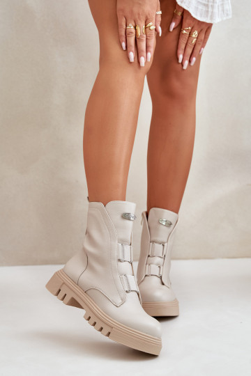 réchauffer Bottines de travail Féminin Au Château Eko Peau couleur ivoire Il fautilyra