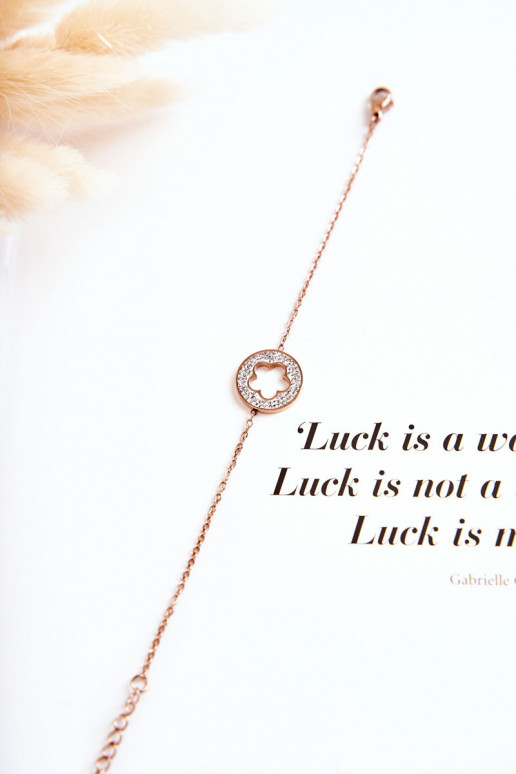 Dames Armband Beroemdheid met bloemmotieven I met zirkonium gaten rosé gouden kleur