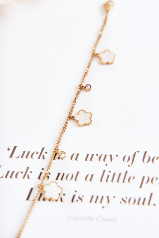 Un bracelet avec une chaîne avec des fleurs or-Blanc