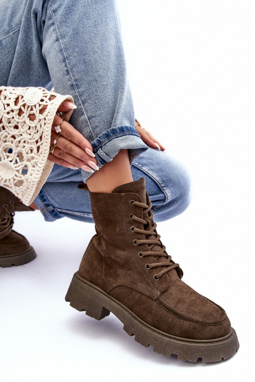 Suede schoenen schoenen opInarmen met brede hakken kaki kleuren Zikey