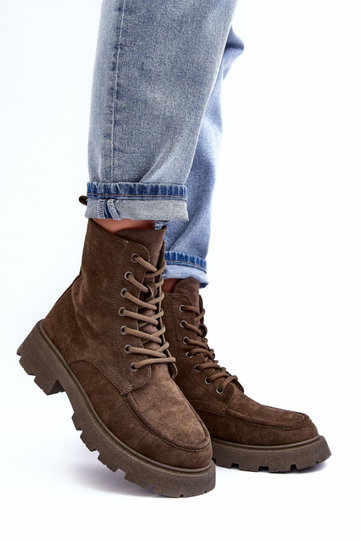 Chaussures en daim chaussures réchauffer avec des talons larges couleur kaki Zikey