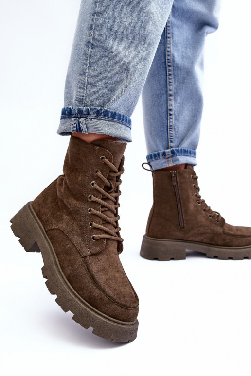 Suede schoenen schoenen opInarmen met brede hakken kaki kleuren Zikey