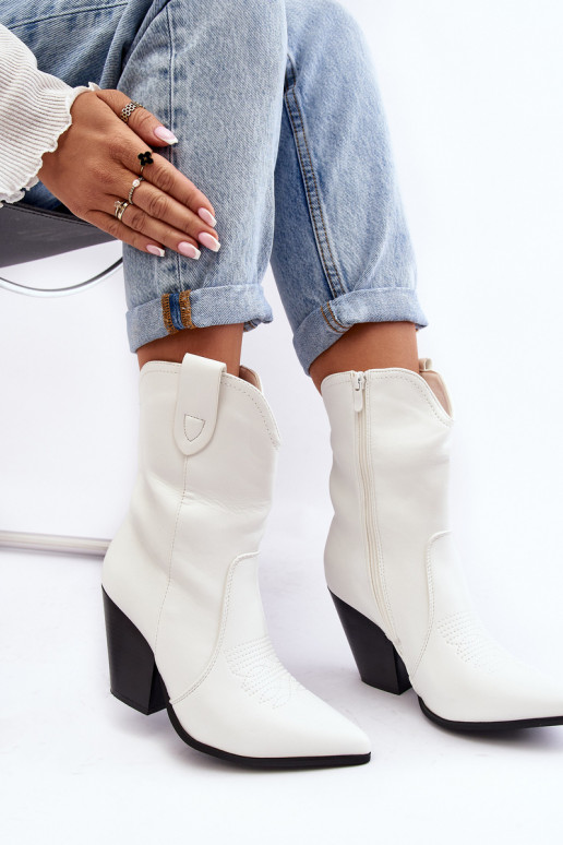 Féminin bottes style coÀboy avec des talons couleur blanche Melaitia