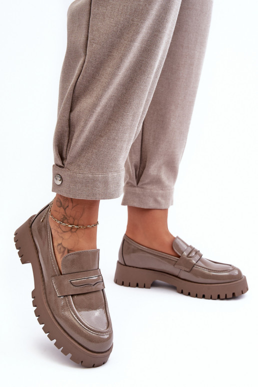 mit Lackeffekt Schuhe Mokassins mit breiten Absätzen Beige Jannah